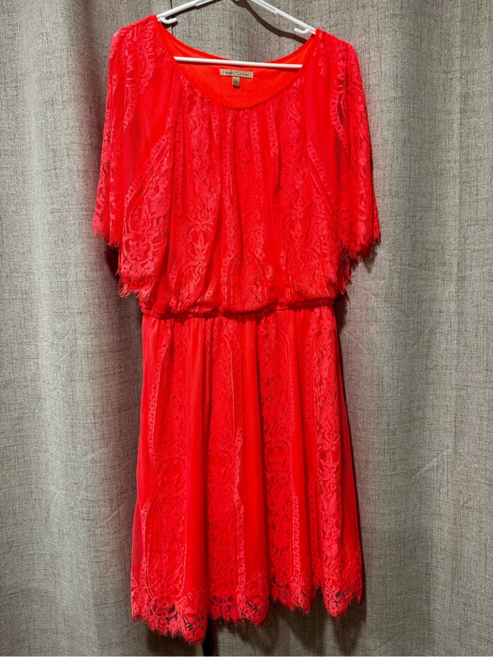 Gibson Latimer Neon Coral Lace Overlay Dress